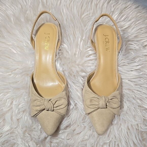 J.Crew $128 Bow Kitten sling back Heels in Sandstone Size 5 BW884 - Picture 1 of 13
